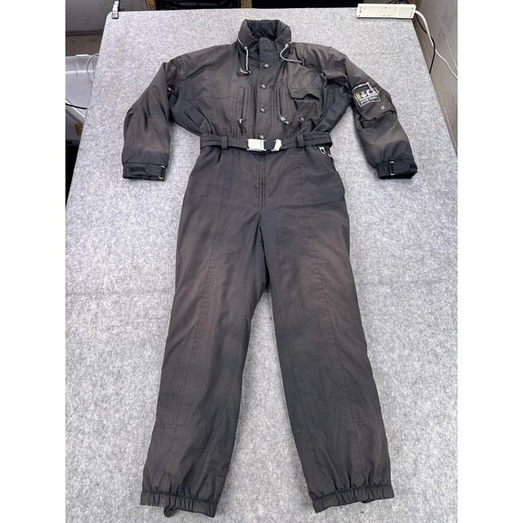Bogner Ski Snowsuit Mens 46 Black One Piece Sub Zero Gear Belted Hooded Goggles